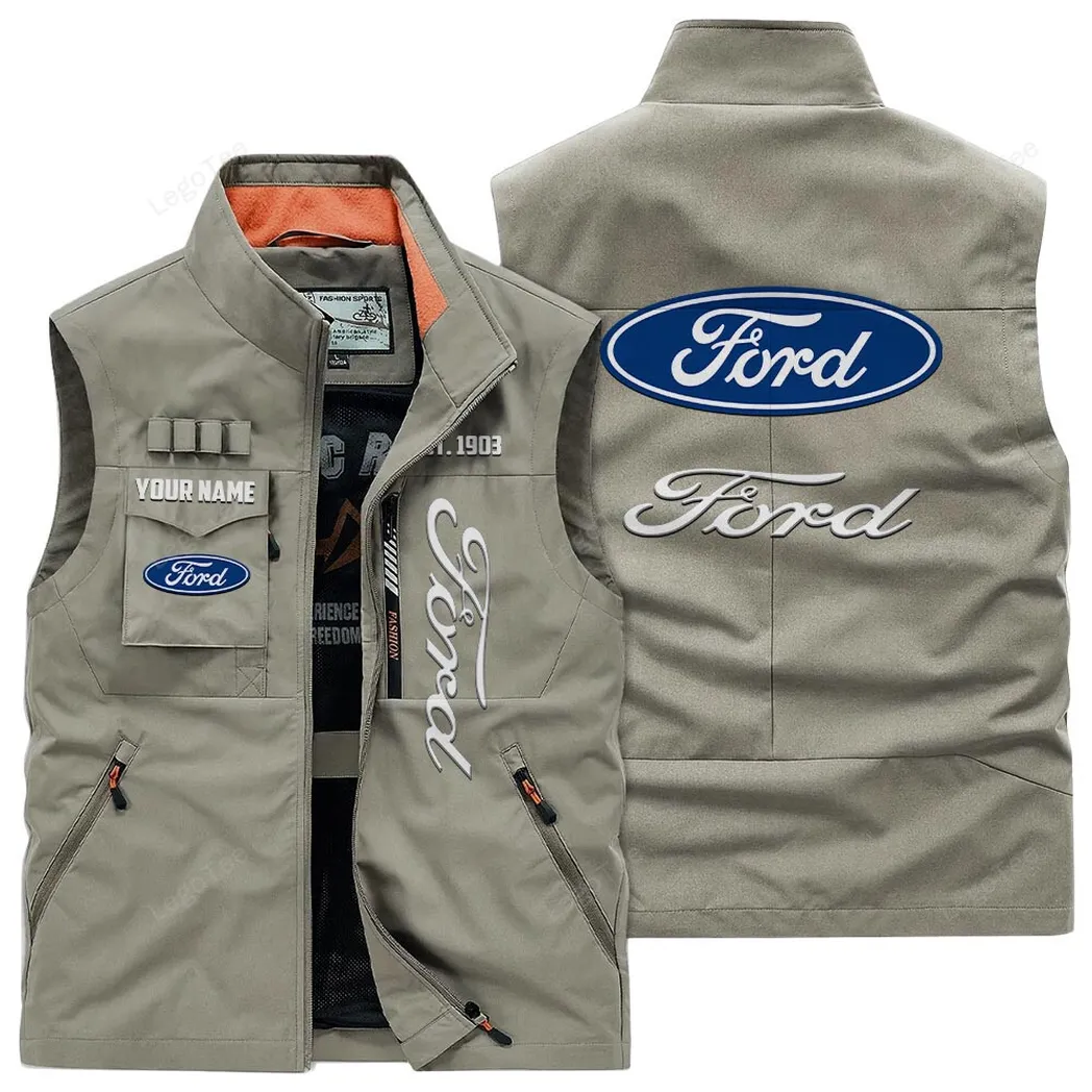 Ford Outdoor Sleeveless Vest, Gift For Ford Lovers, Gift For Him, Husband, Boyfriend - Khaki CAR132021325890-4