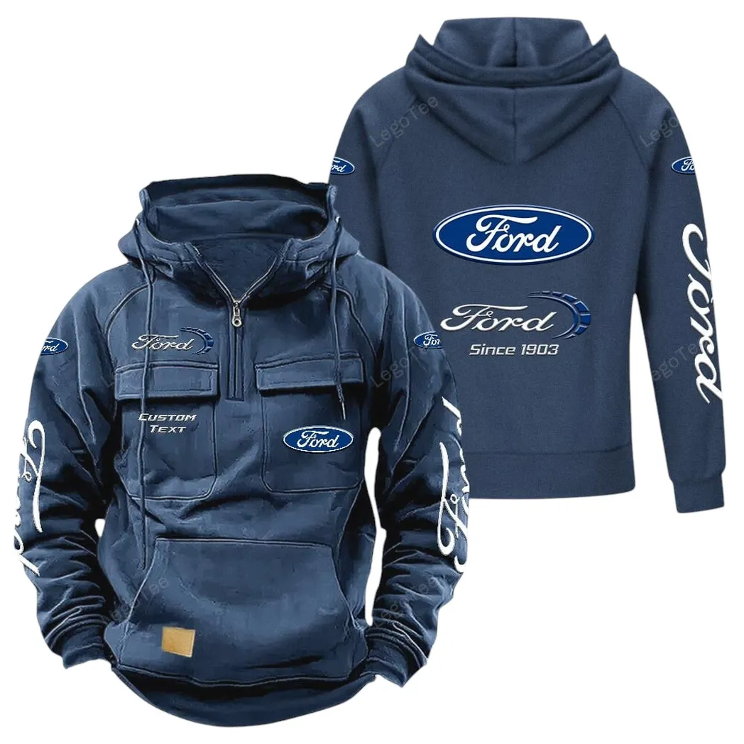 Ford Tactical Quarter Zip Hoodie, Gift For Ford Lovers, Gift For Him, Husband, Boyfriend - Dark Blue CAR96021425668-3