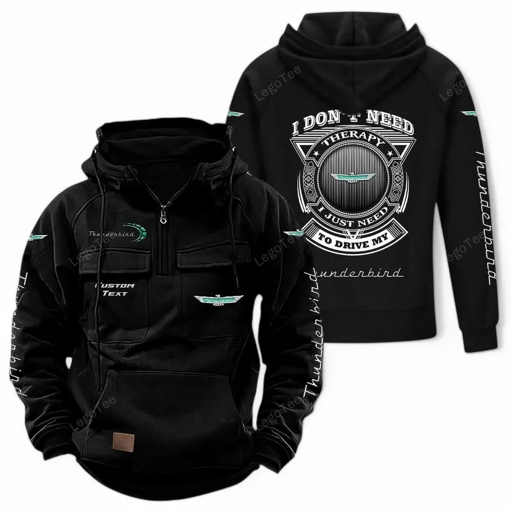 Ford Thunderbird Tactical Quarter Zip Hoodie CAR106021525038, Gifts For Men, Him, Husband, Boyfriend - Black