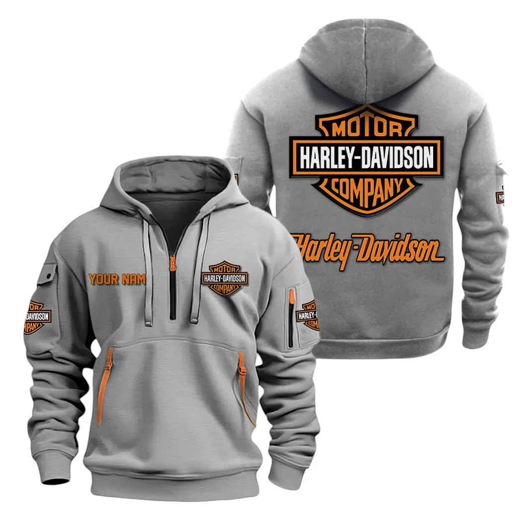 Harley Davidson Half Zip Hoodie For Men, Gift For Harley Davidson Lovers CAR20022125672 - Gray