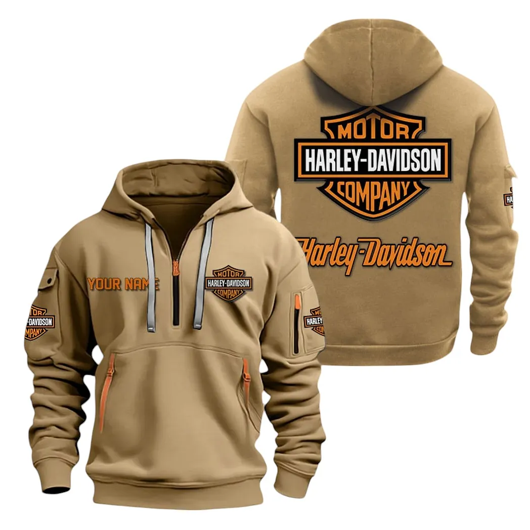 Harley Davidson Half Zip Hoodie For Men, Gift For Harley Davidson Lovers CAR20022125672 - Khaki