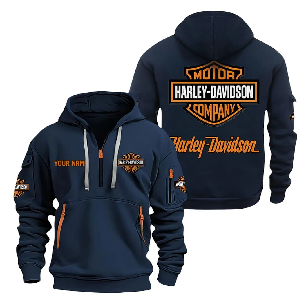 Harley Davidson Half Zip Hoodie For Men, Gift For Harley Davidson Lovers CAR20022125672 - Navy