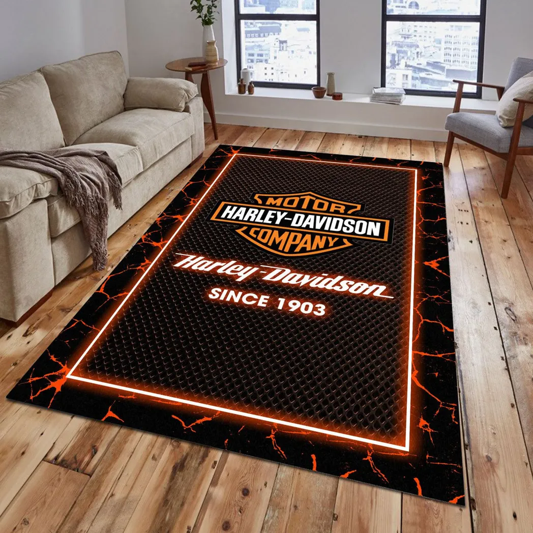 Harley Davidson Rug, Gift For Harley Davidson Lovers, Gift For Him, Husband, Boyfriend CAR5202192529 - Orange