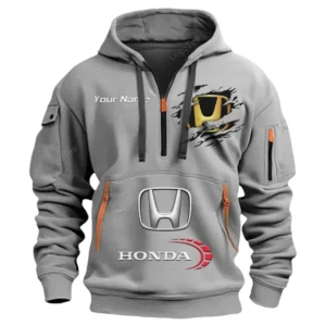 Honda Half Zip Hoodie CAR113021425806, Best Gift for Him, Husband, Boyfriend - Gray