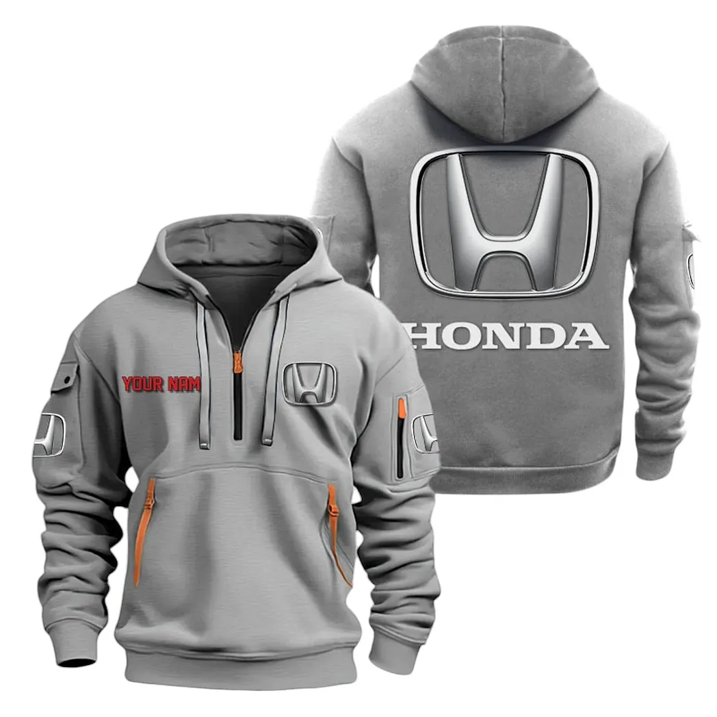 Honda Half Zip Hoodie For Men, Gift For Honda Lovers CAR20022125690 - Gray