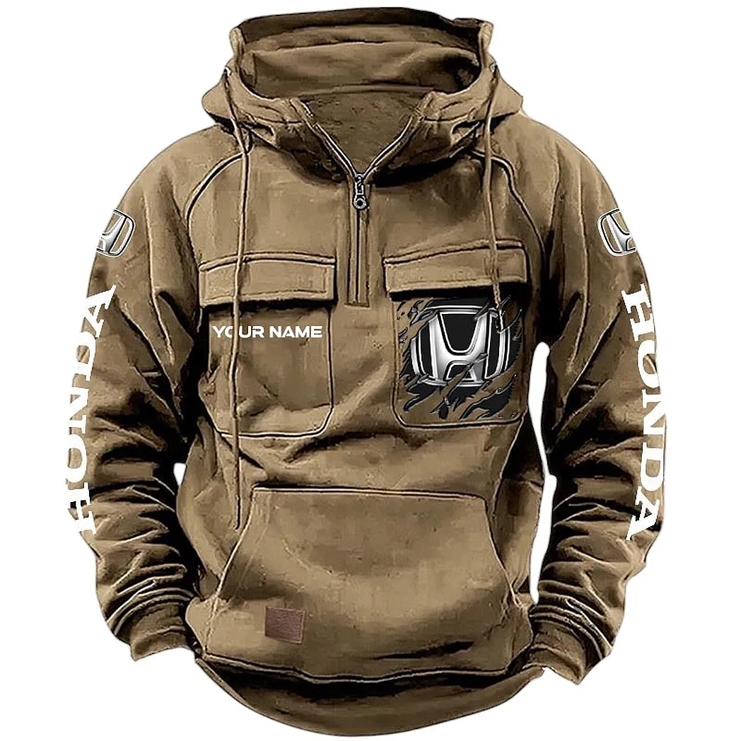 Honda Hoodie Tactical Quarter Zip, Gift For Honda Lovers CAR164022425155 - Khaki