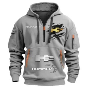 Hummer H2 Half Zip Hoodie CAR113021425847, Best Gift for Him, Husband, Boyfriend - Gray
