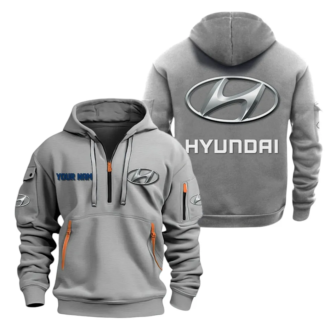 Hyundai Half Zip Hoodie For Men, Gift For Hyundai Lovers CAR20022125675 - Gray