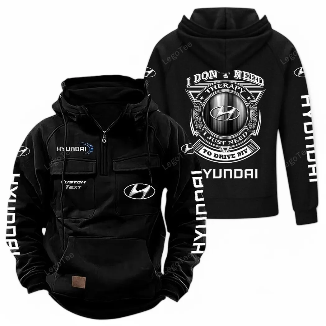Hyundai Tactical Quarter Zip Hoodie CAR106021525017, Gifts For Men, Him, Husband, Boyfriend - Black