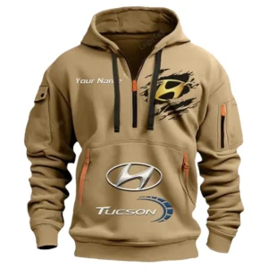 Hyundai Tucson Half Zip Hoodie CAR113021425805, Best Gift for Him, Husband, Boyfriend - Khaki