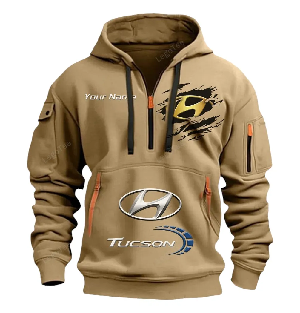 Hyundai Tucson Half Zip Hoodie CAR113021425805, Best Gift for Him, Husband, Boyfriend - Khaki