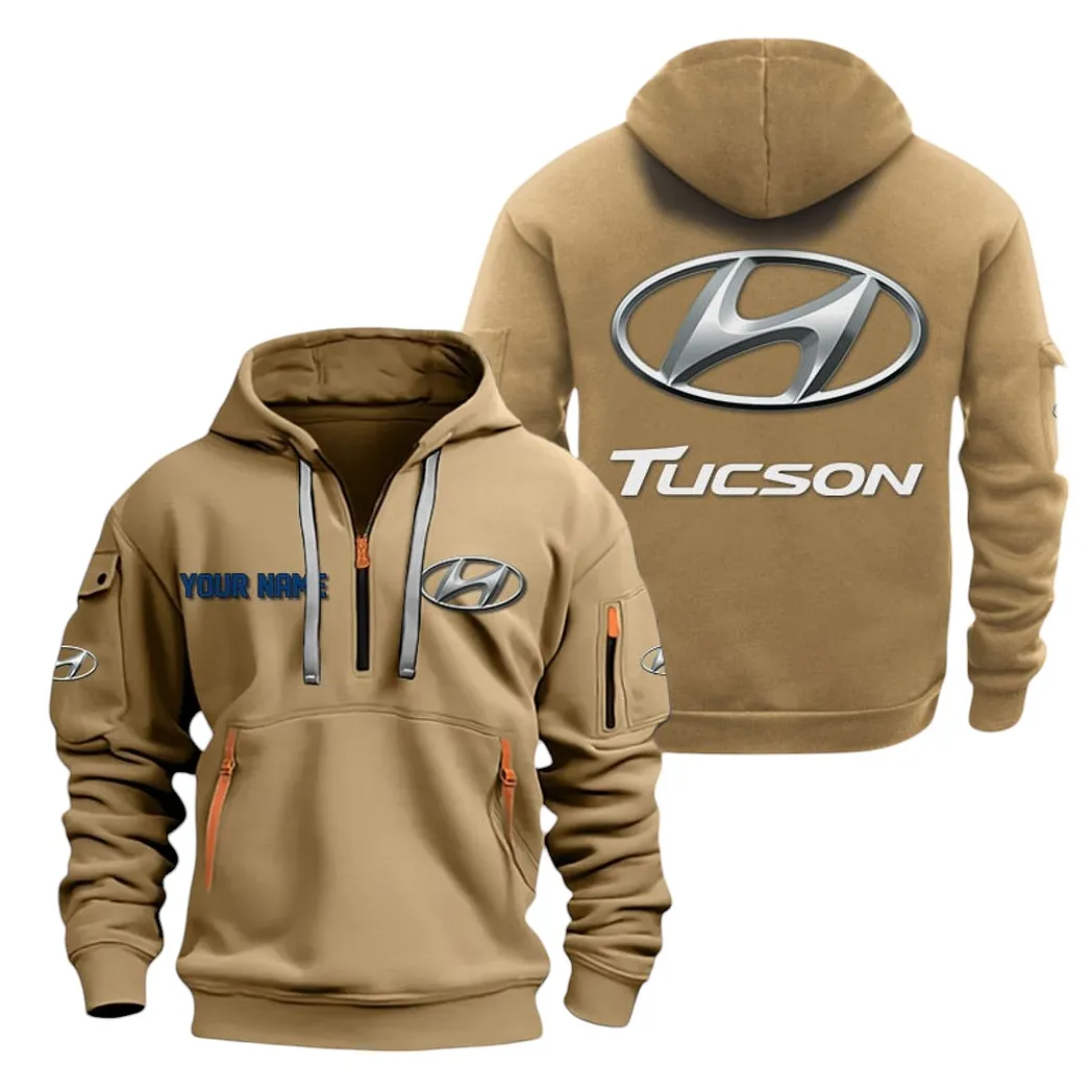 Hyundai Tucson Half Zip Hoodie For Men, Gift For Hyundai Tucson Lovers CAR20022125731 - Khaki