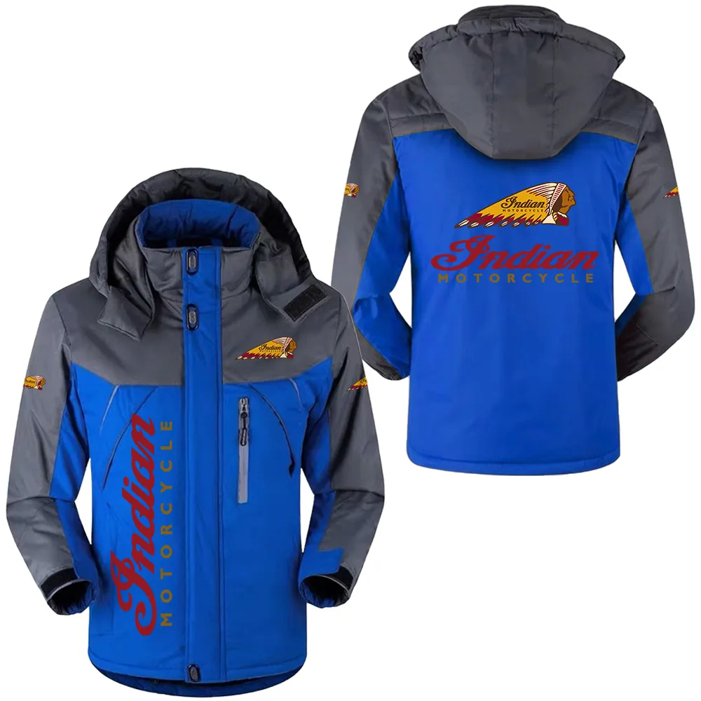 Indian Motorcycle Hooded Fleece Long Jacket HFLJ0112312063, CAR All Over Print Hooded Fleece Long Jacket - Blue