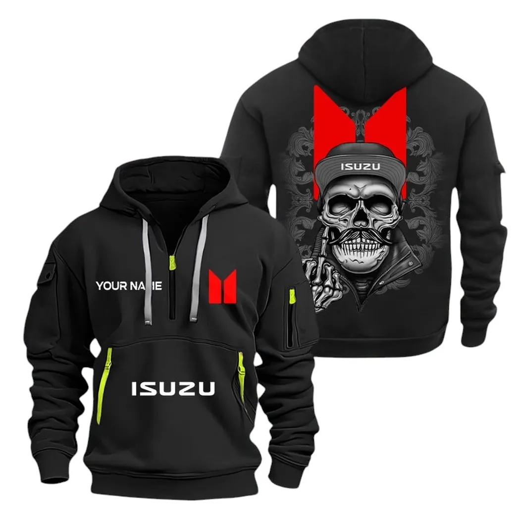Isuzu Half Zip Hoodie For Men, Gift For Isuzu Fan CAR166022625119 - Black