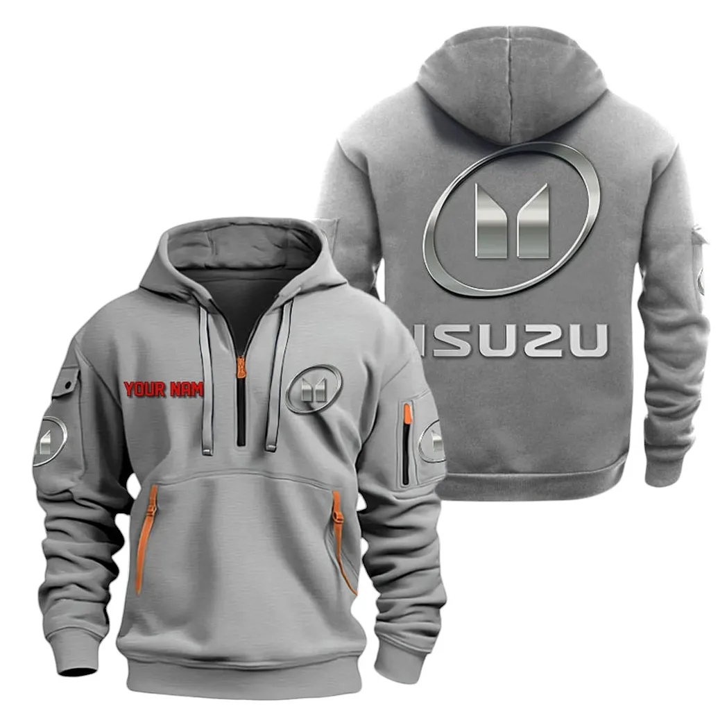 Isuzu Half Zip Hoodie For Men, Gift For Isuzu Lovers CAR20022125728 - Gray