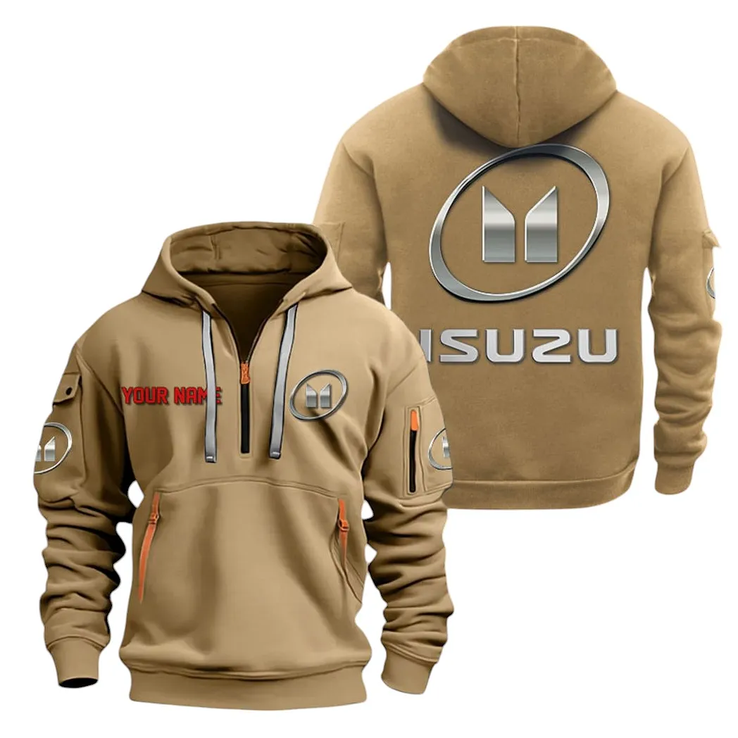 Isuzu Half Zip Hoodie For Men, Gift For Isuzu Lovers CAR20022125728 - Khaki