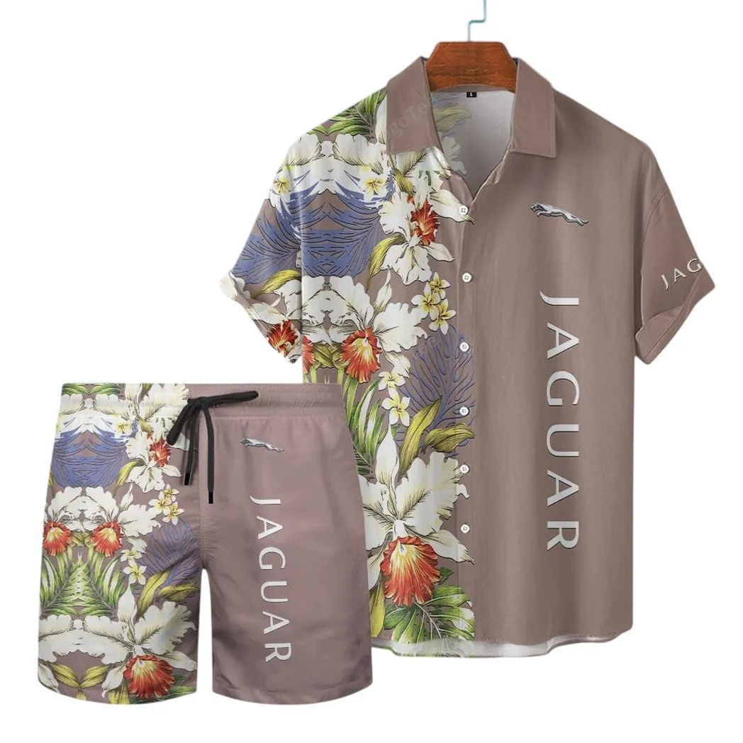 Jaguar Cars Hawaiian Shirt Set, Gift For Jaguar Cars Lovers, Gift For Him, Husband, Boyfriend CAR12303042506 - Brown
