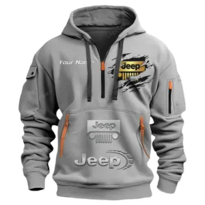Jeep Half Zip Hoodie CAR113021425823, Best Gift for Him, Husband, Boyfriend - Gray