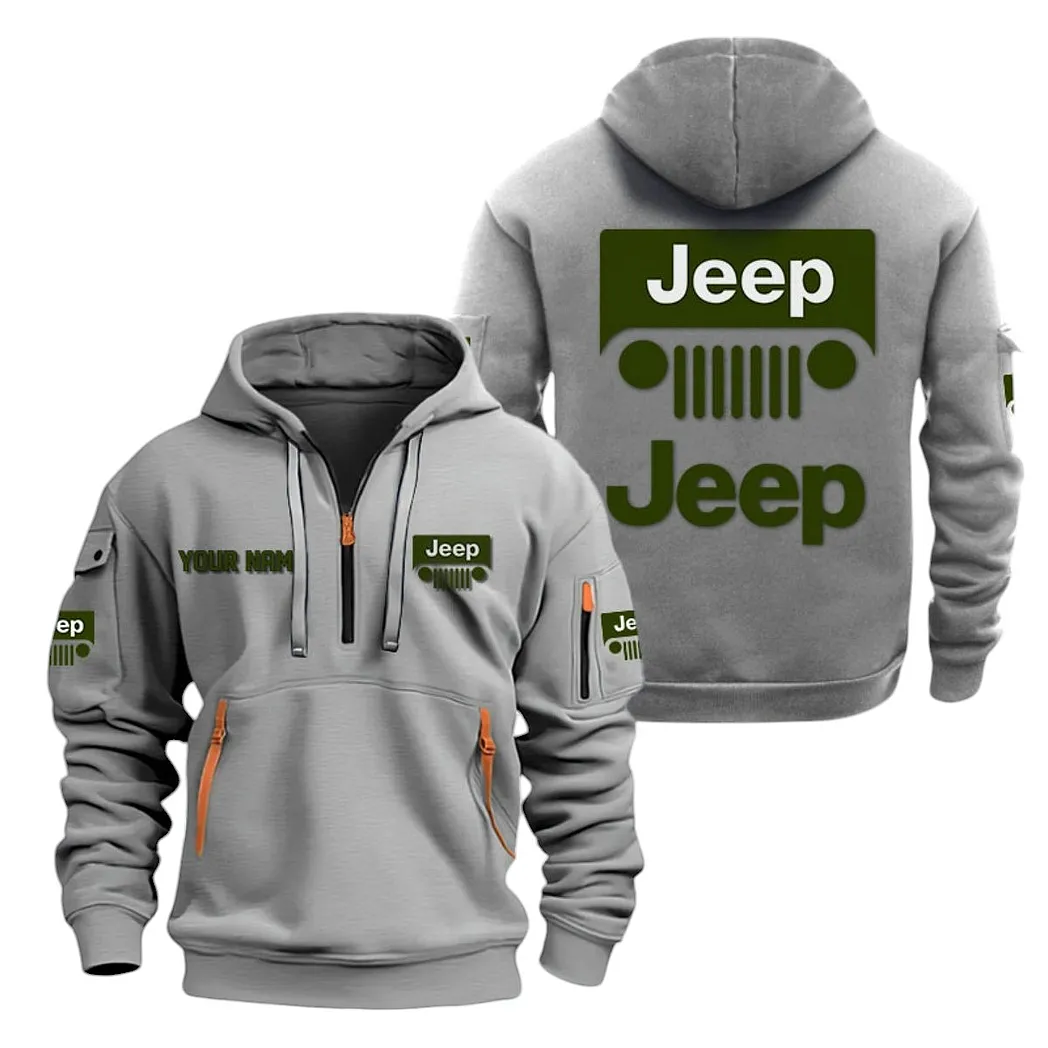 Jeep Half Zip Hoodie For Men, Gift For Jeep Lovers CAR20022125756 - Gray