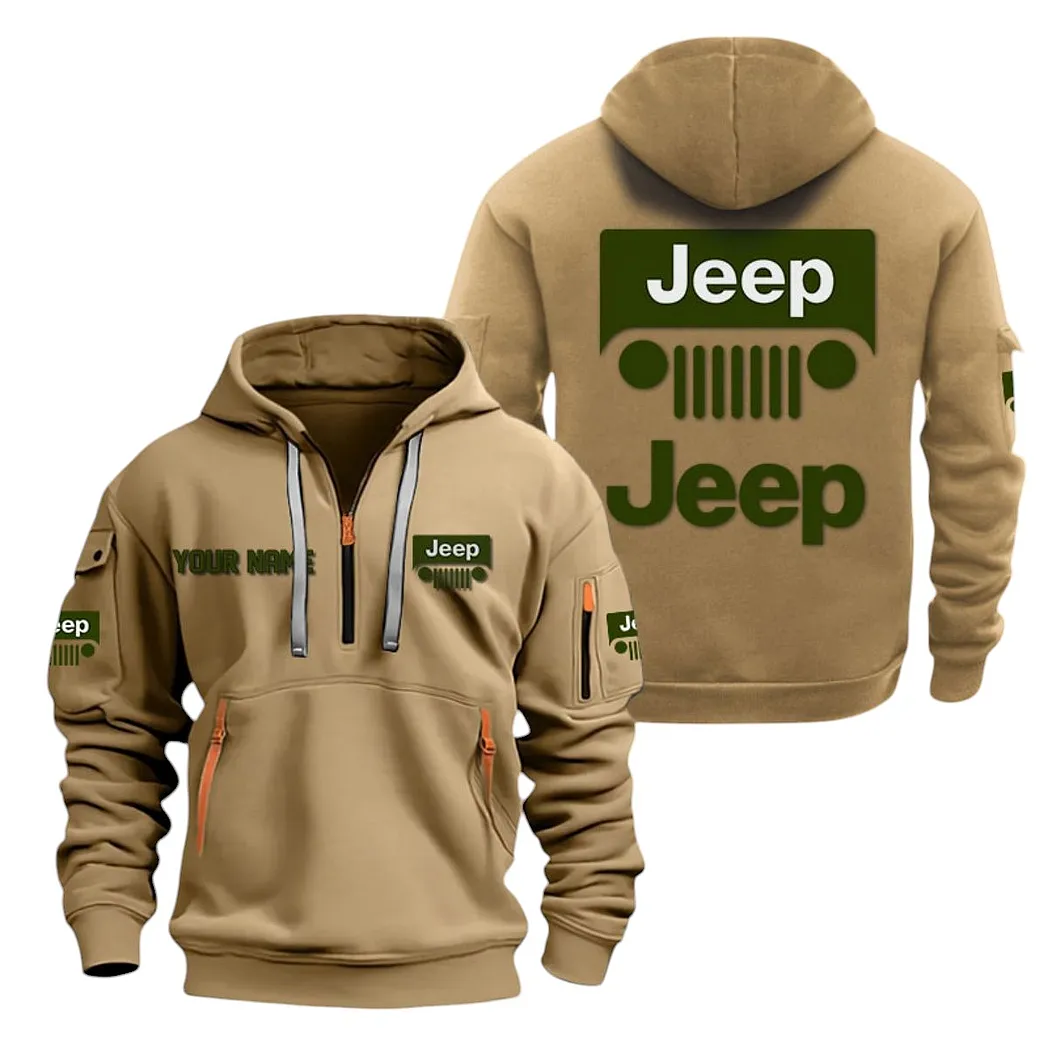 Jeep Half Zip Hoodie For Men, Gift For Jeep Lovers CAR20022125756 - Khaki
