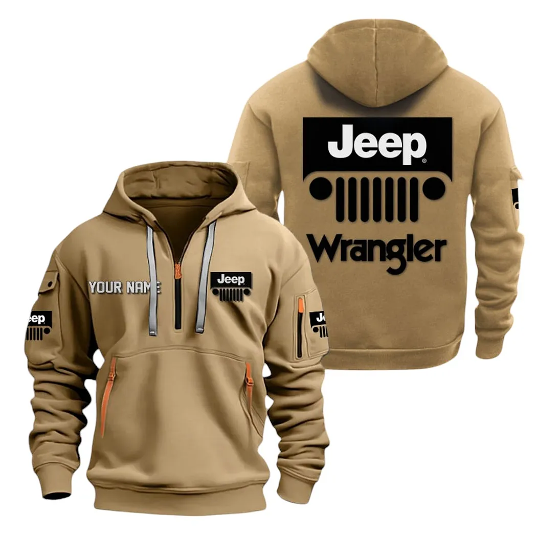 Jeep Wrangler Half Zip Hoodie For Men, Gift For Jeep Wrangler Lovers CAR20022125689 - Khaki