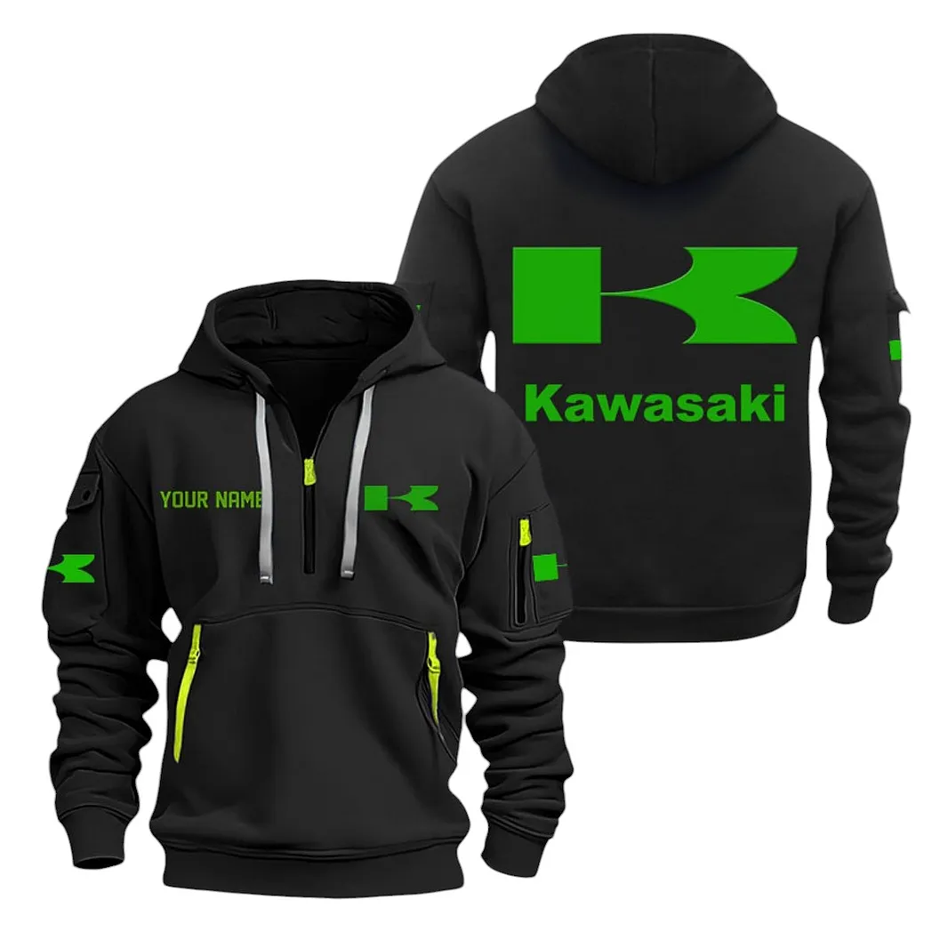 Kawasaki Half Zip Hoodie For Men, Gift For Kawasaki Lovers CAR20022125694 - Black