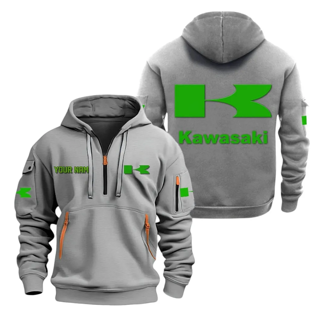 Kawasaki Half Zip Hoodie For Men, Gift For Kawasaki Lovers CAR20022125694 - Gray