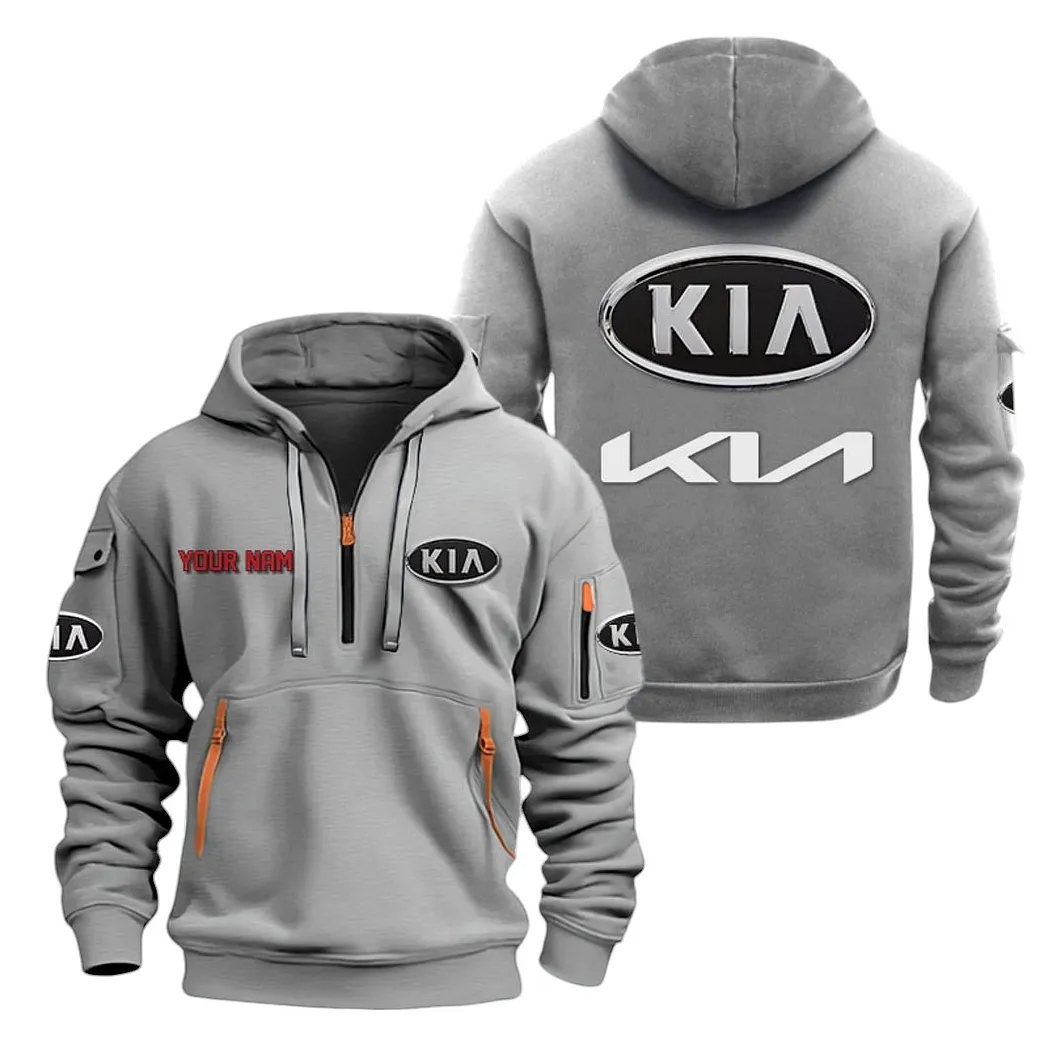 Kia Half Zip Hoodie For Men, Gift For Kia Lovers CAR20022125733 - Gray