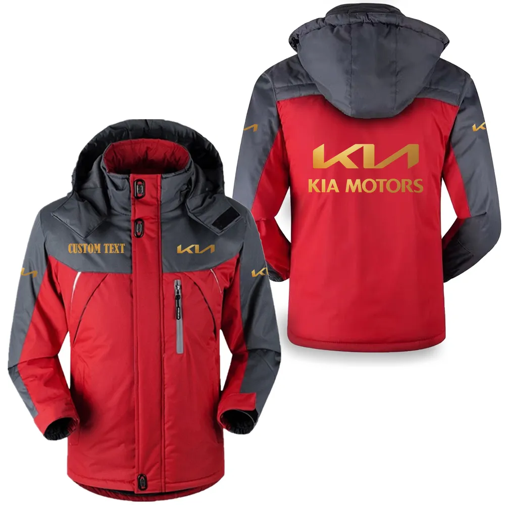 Kia Hooded Fleece Long Jacket HFLJ0112312069, CAR All Over Print Hooded Fleece Long Jacket - Red