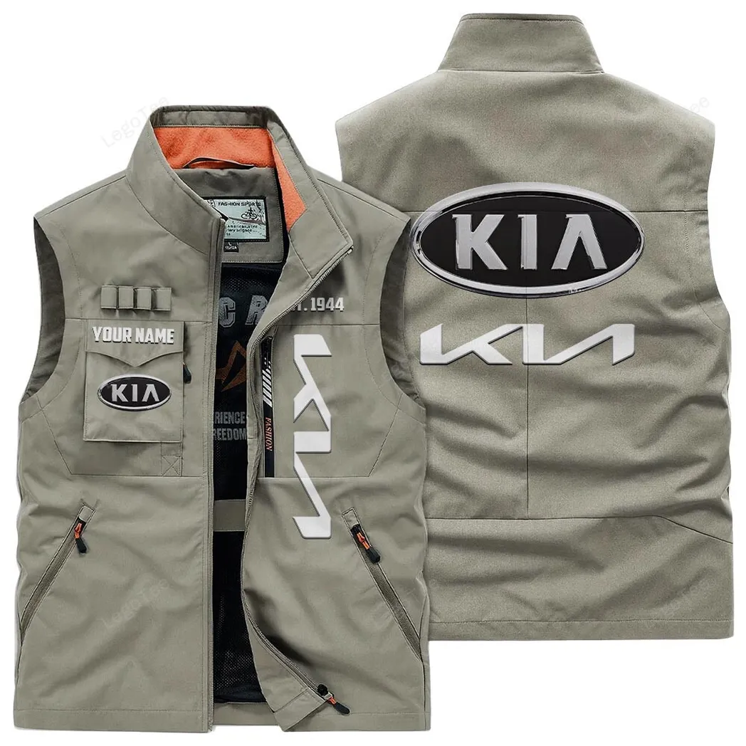 Kia Outdoor Sleeveless Vest, Gift For Kia Lovers, Gift For Him, Husband, Boyfriend - Khaki CAR132021325952-4