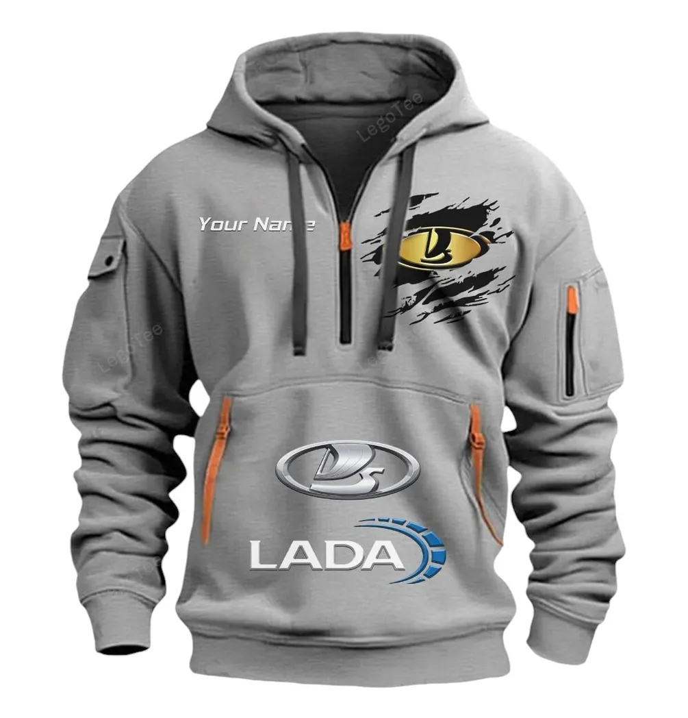 Lada Half Zip Hoodie CAR113021425825, Best Gift for Him, Husband, Boyfriend - Gray