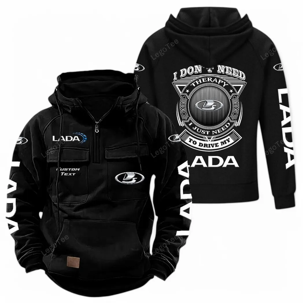 Lada Tactical Quarter Zip Hoodie CAR106021525078, Gifts For Men, Him, Husband, Boyfriend - Black