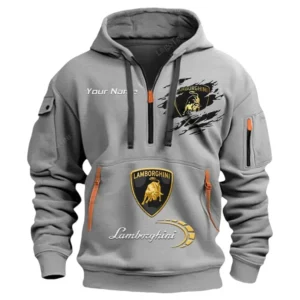 Lamborghini Half Zip Hoodie CAR113021425803, Best Gift for Him, Husband, Boyfriend - Gray
