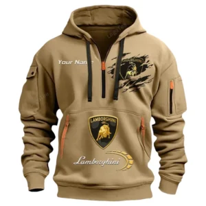 Lamborghini Half Zip Hoodie CAR113021425803, Best Gift for Him, Husband, Boyfriend - Khaki