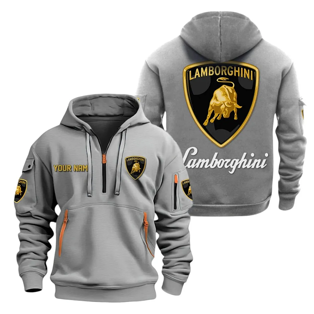 Lamborghini Half Zip Hoodie For Men, Gift For Lamborghini Lovers CAR20022125685 - Gray