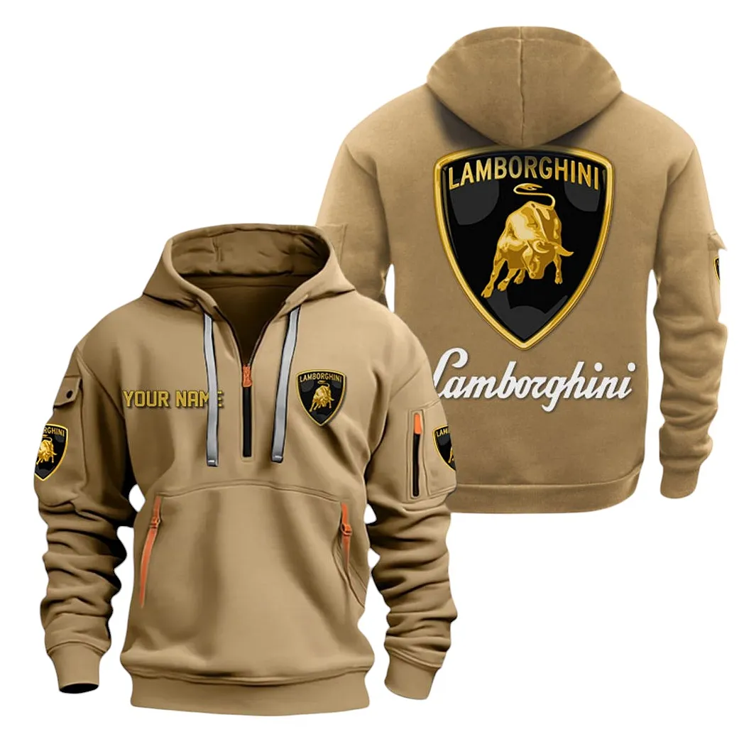 Lamborghini Half Zip Hoodie For Men, Gift For Lamborghini Lovers CAR20022125685 - Khaki