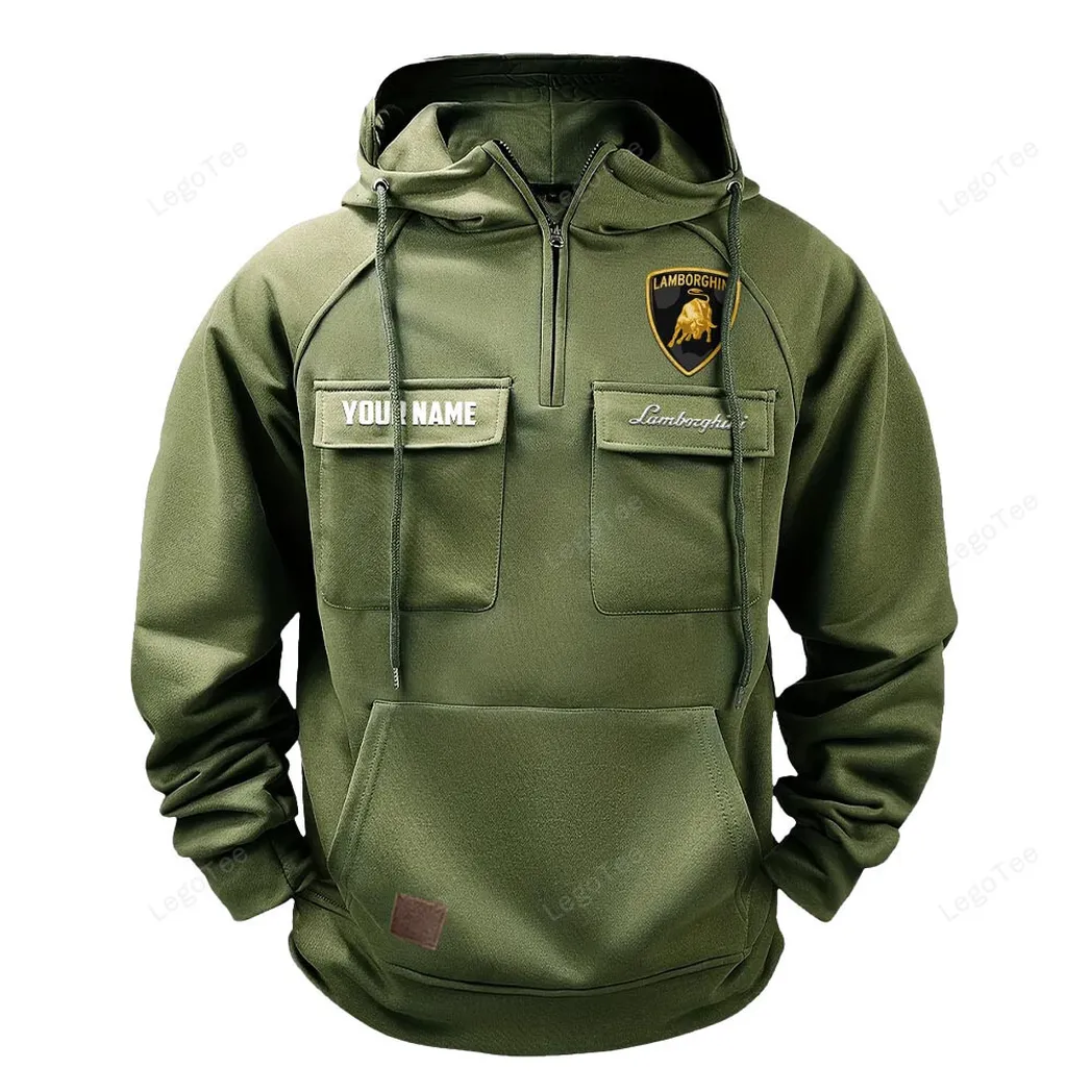 Lamborghini Tactical Quarter Zip Hoodie, Gift For Lamborghini Lovers, Gift For Him, Husband, Boyfriend - Army Green CAR109021425348-1