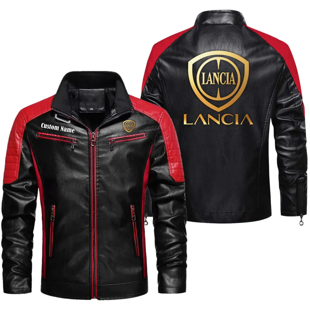Lancia Men's PU Leather Jacket  CAR0401022199, CAR All Over Print Men's PU Leather Jacket - Red