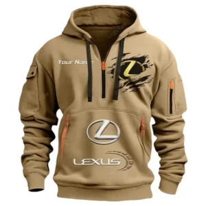 Lexus Half Zip Hoodie CAR113021425795, Best Gift for Him, Husband, Boyfriend - Khaki