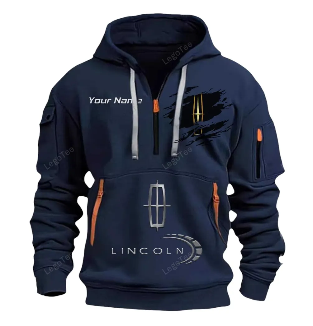Lincoln Half Zip Hoodie CAR113021425837, Best Gift for Him, Husband, Boyfriend - Navy