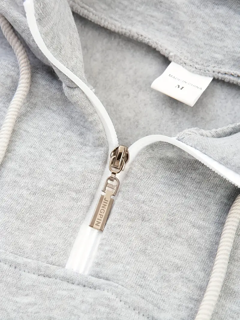 Linostee Casual Stand up Collar Hoodie CAR0301022107, CAR All Over Print Casual Stand up Collar Hoodie - Grey