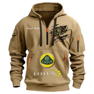 Lotus Cars Half Zip Hoodie CAR113021425835, Best Gift for Him, Husband, Boyfriend - Khaki