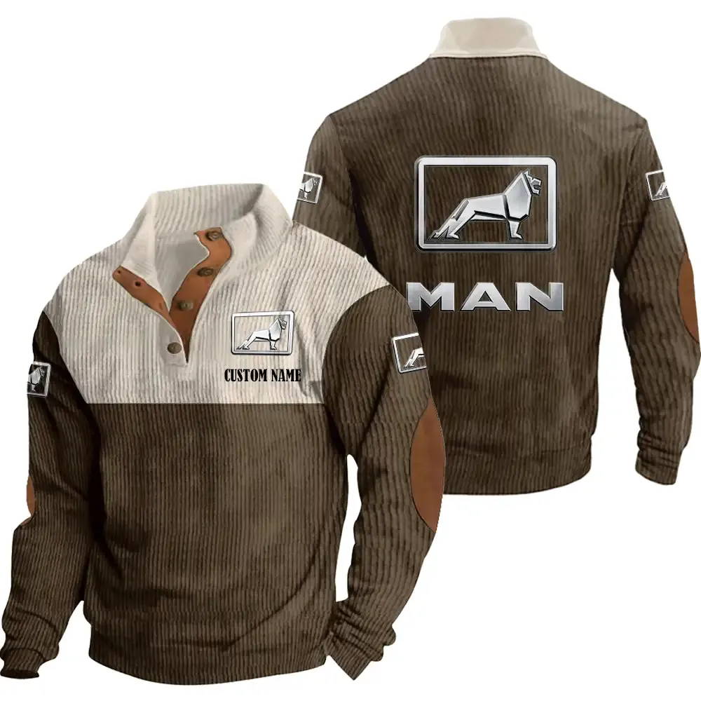 Man Truck Stand Up Collar Base Shirt CAR20012113, CAR All Over Print Stand Up Collar Base Shirt - Brown