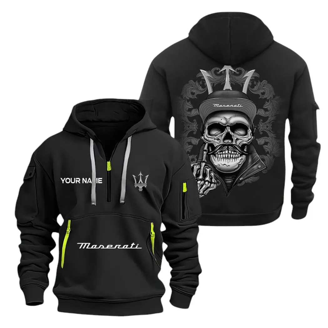 Maserati Half Zip Hoodie For Men, Gift For Maserati Fan CAR166022625147 - Black