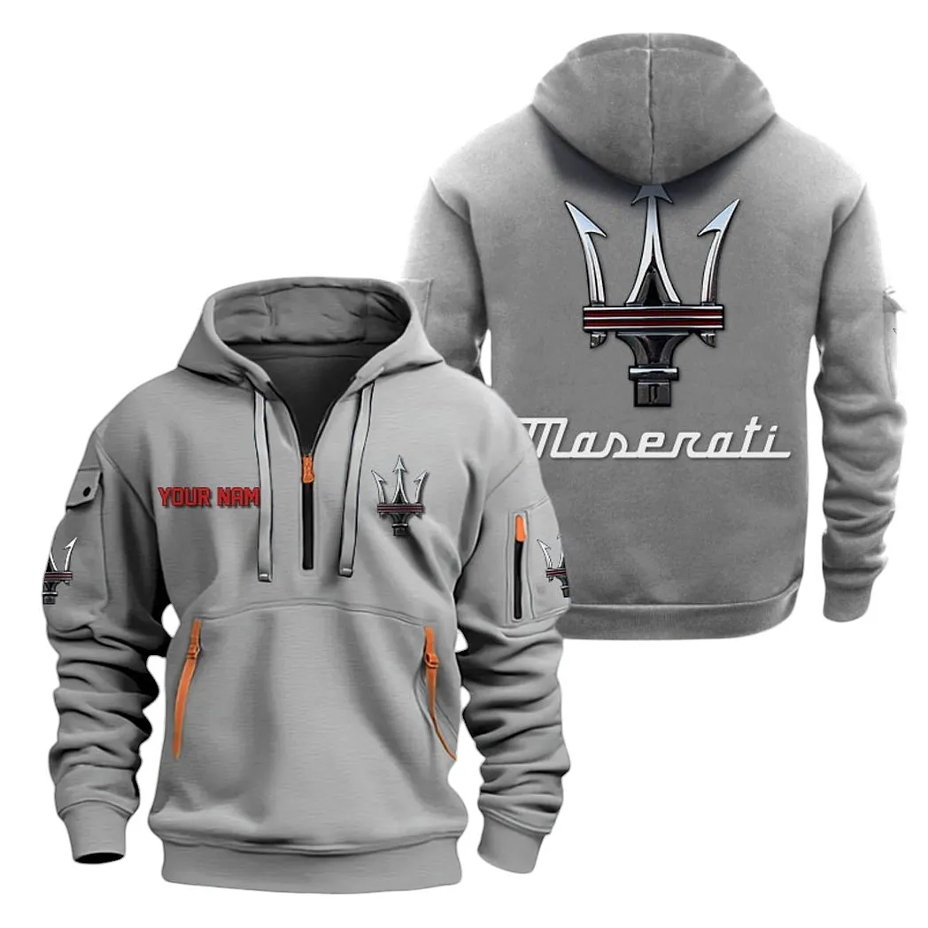 Maserati Half Zip Hoodie For Men, Gift For Maserati Lovers CAR20022125747 - Gray