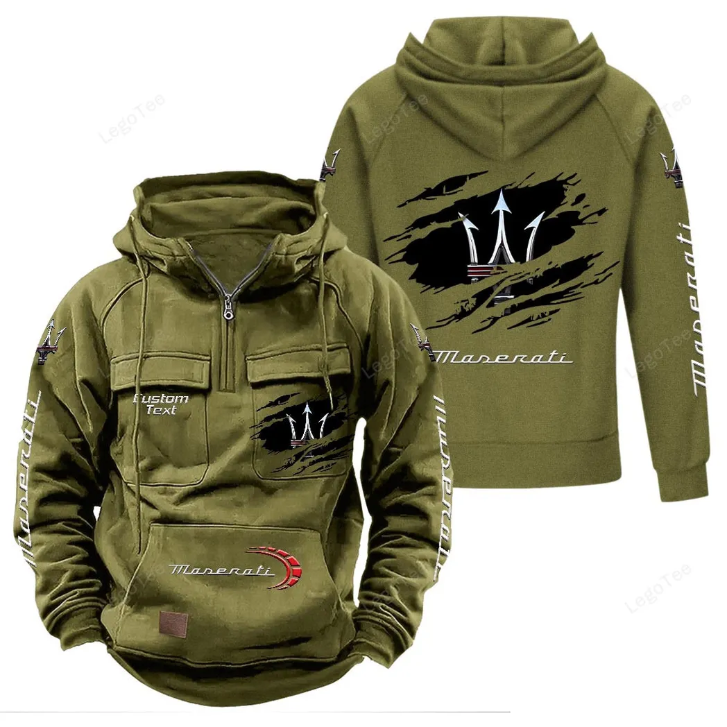Maserati Tactical Quarter Zip Hoodie, Gift For Maserati Lovers, Gift For Him, Husband, Boyfriend - Army Green CAR122021425068-1