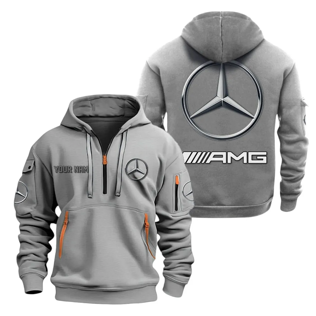 Mercedes AMG Half Zip Hoodie For Men, Gift For Mercedes AMG Lovers CAR20022125680 - Gray