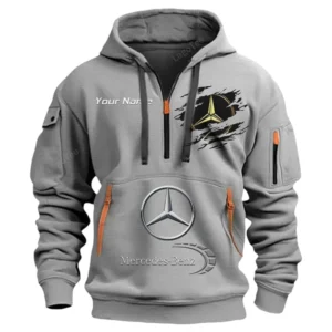 Mercedes Benz Half Zip Hoodie CAR113021425780, Best Gift for Him, Husband, Boyfriend - Gray
