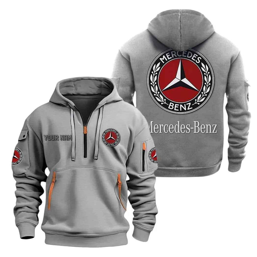 Mercedes Benz Half Zip Hoodie For Men, Gift For Mercedes Benz Lovers CAR20022125668 - Gray