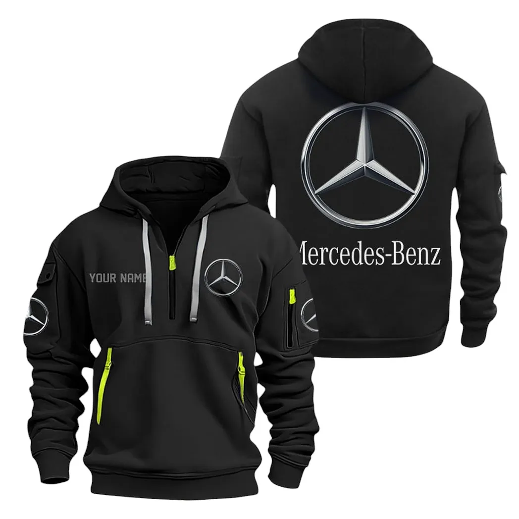 Mercedes Benz Half Zip Hoodie For Men, Gift For Mercedes Benz Lovers CAR20022125684 - Black